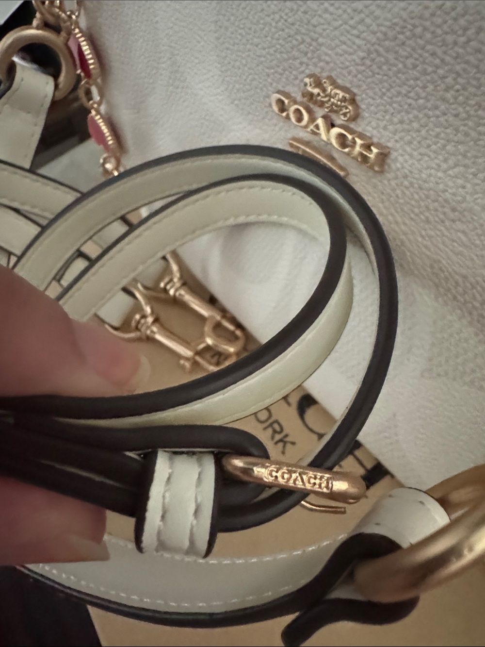 Coach Cream Signature Mini Shoulder Bag with Red Heart Charm - Picture 5 of 11